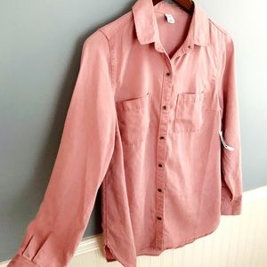 NWT Old Navy Button Down Pink Chambray Top